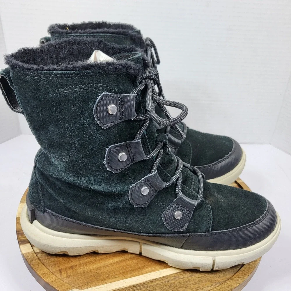 Sorel‎ Explorer II Joan Black Waterproof Suede Winter Boots NL4462-010 Womens 7